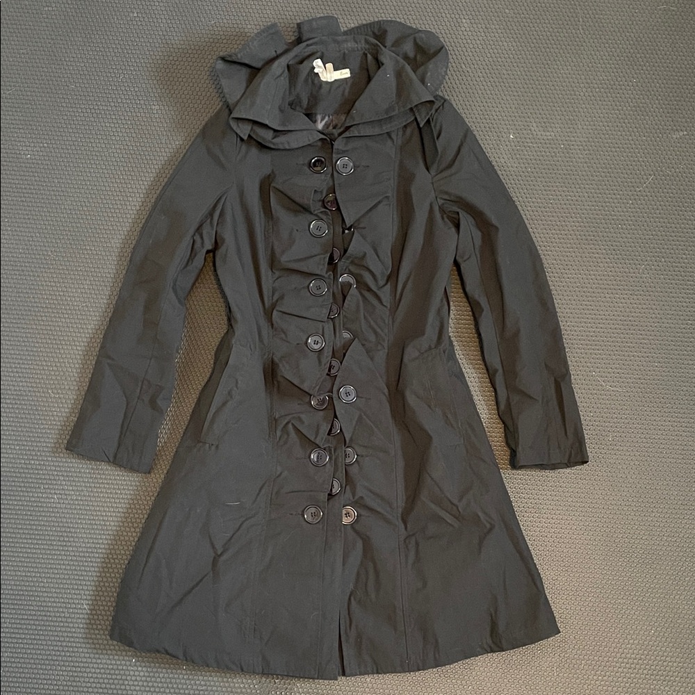 Ruffled Ever Wind Black Trench Coat for Women